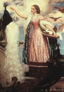 Lord Frederic Leighton A Girl Feeding a Peacock oil painting picture wholesale